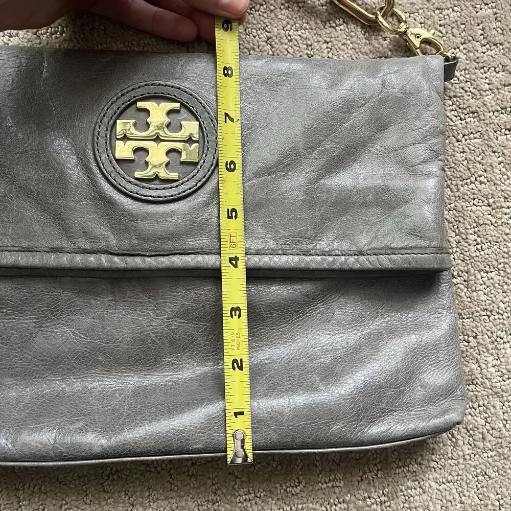 Tory Burch Convertible City Messenger Gray Leather Gold Chain Foldover Crossbody